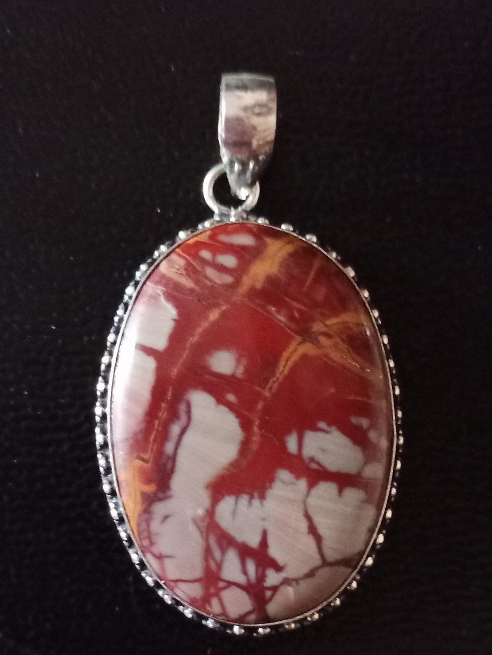 Norena Red Jasper Oval .925 Stamped Pendant - Sterling-Style Setting
